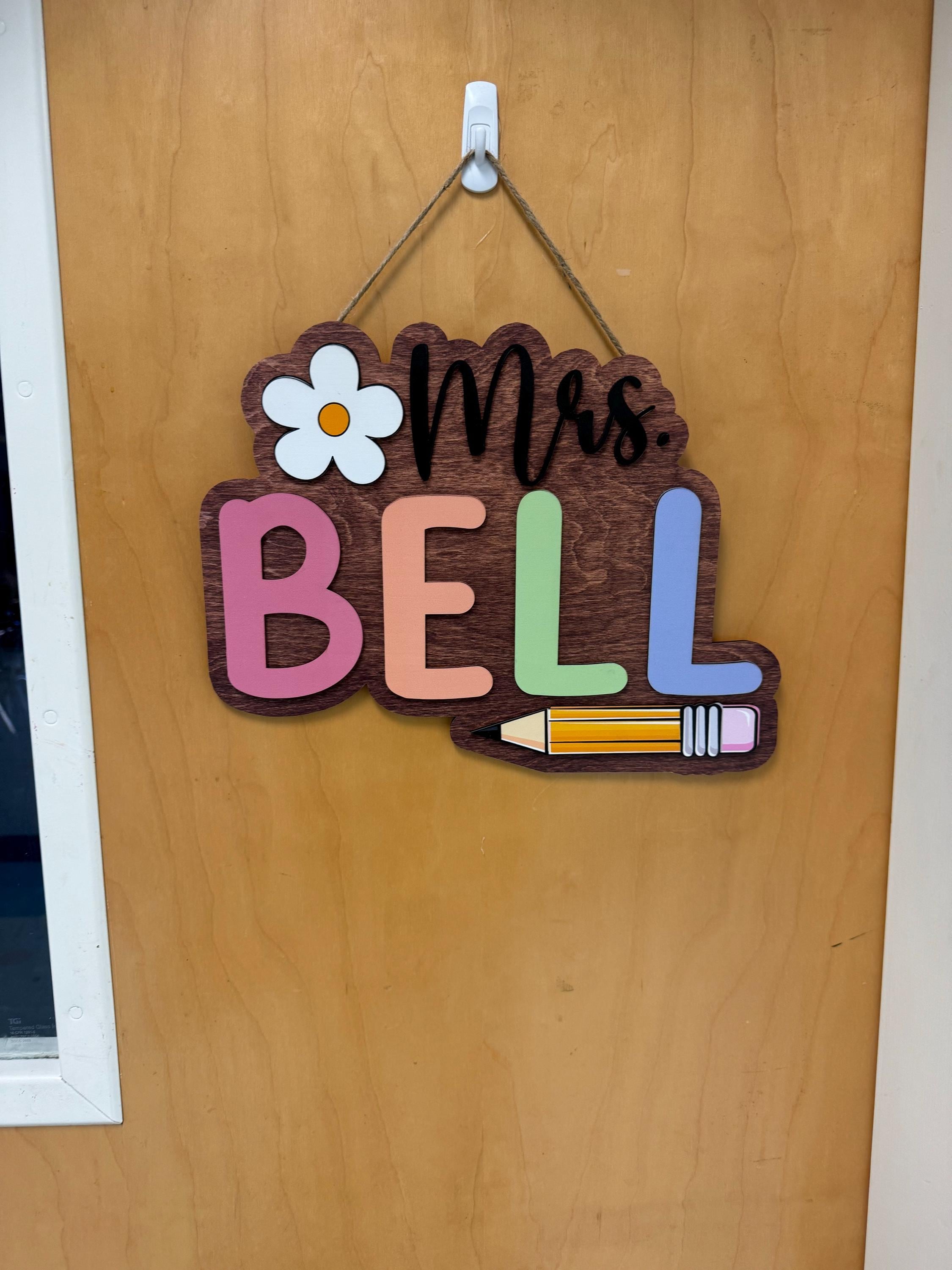 Custom 3D Teacher Door Sign, Personalised Name with Pencil Teacher Sign, Classroom Decor, Teacher Door Hanger, Teacher Back to School Sign