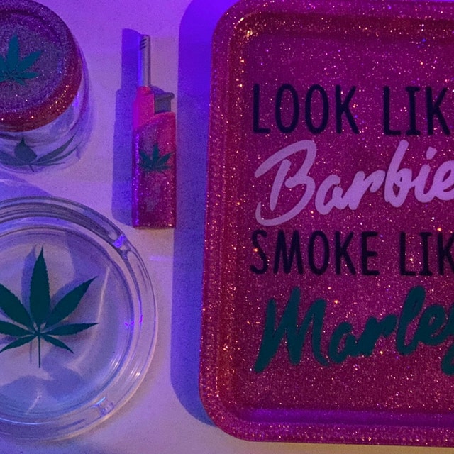Look Like Barbie Smoke Like Marley Rolling Tray Set - lacustomdesignz