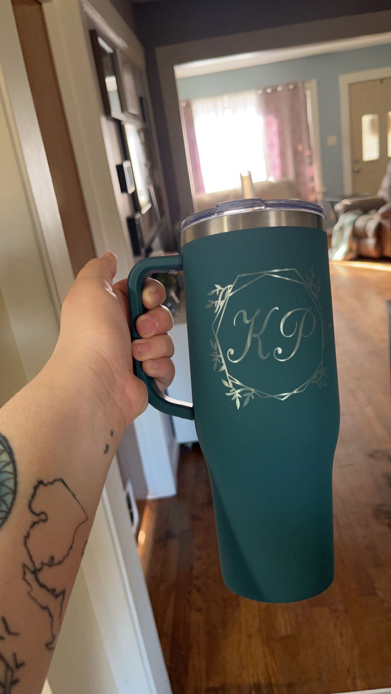 Personalized 40oz Tumbler with Handle, Lid and Straw, Stainless Steel Engraved Tumbler, Personalized Gift for Dad, Gift for Him