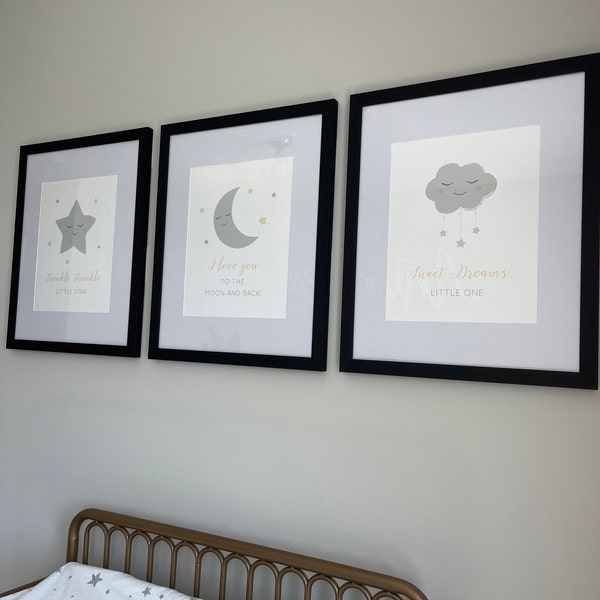 Moon Stars Cloud Prints - Set of 3, Baby Boy Print, Nursery Prints ...