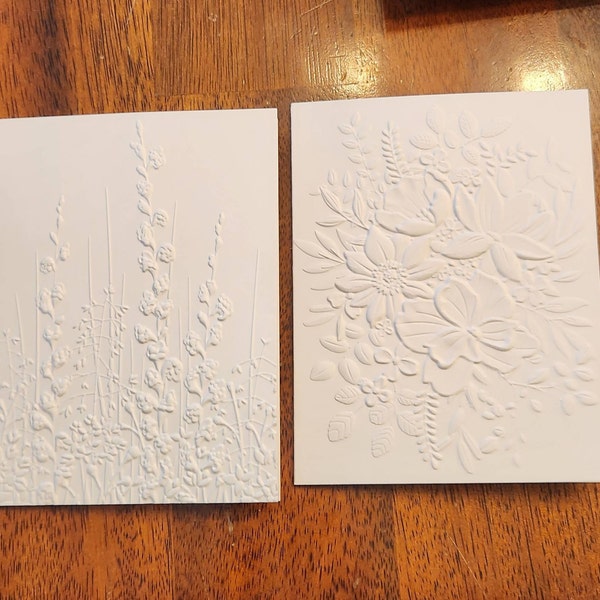 Embossed Floral Greeting Cards Set: Blank Note Cards, Heavy White Card ...