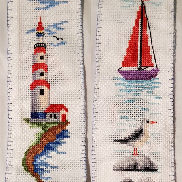  Lighthouse Scenery Counted Cross Stitch Bookmarks Kits  Double-Sided Bookmarks kit 18ct Needlework Embroidery Craft kit Blank Plastic  Canvas Kits with Tassel 18x6cm