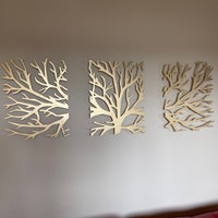 Metal Wall Art Decor 3D Sculpture 3 Piece Tree Brunch Modern Fireplace ...