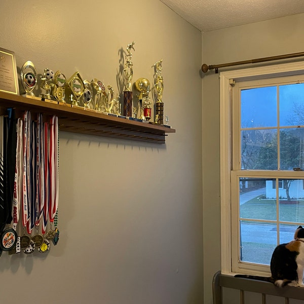 Large Wooden Medal Hanger & Trophy Shelf - 4ft Sports Award Display - Etsy