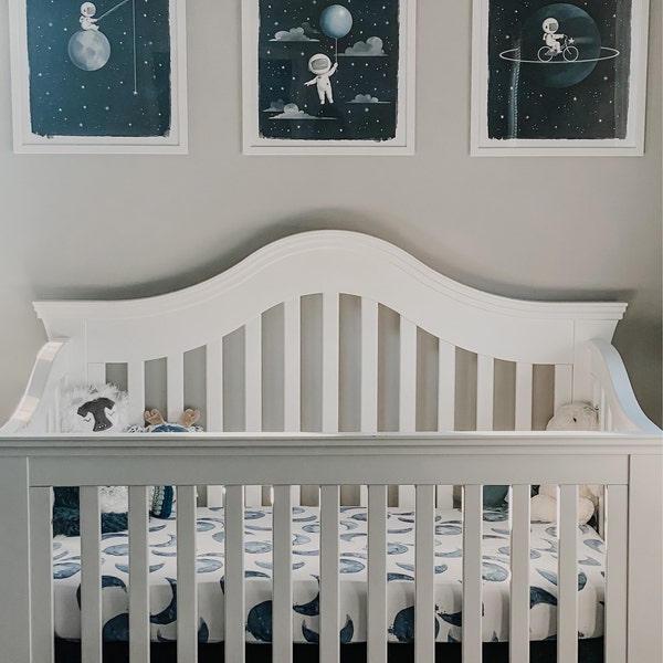 Set of 6 Astronaut Space Themed Nursery Decor Prints, Navy Blue Moon ...
