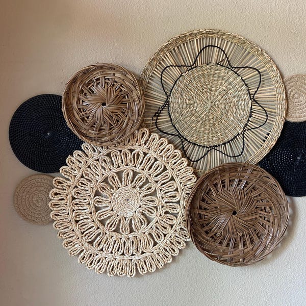 11-piece Ivory Boho Basket Wall Decor Set Handwoven Bohemian Baskets in ...