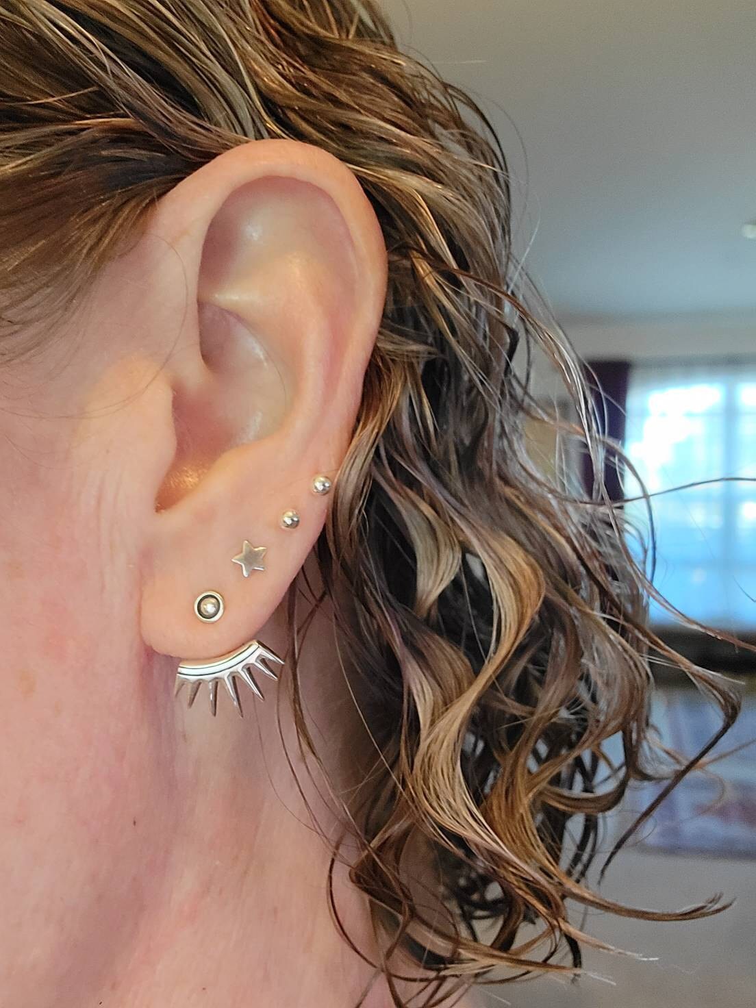 Sterling Silver Ear Jacket Earrings Sunshine Ear Cuff Earrings Boho Jewelry  Gift for Her Best Christmas Gift - JKT001