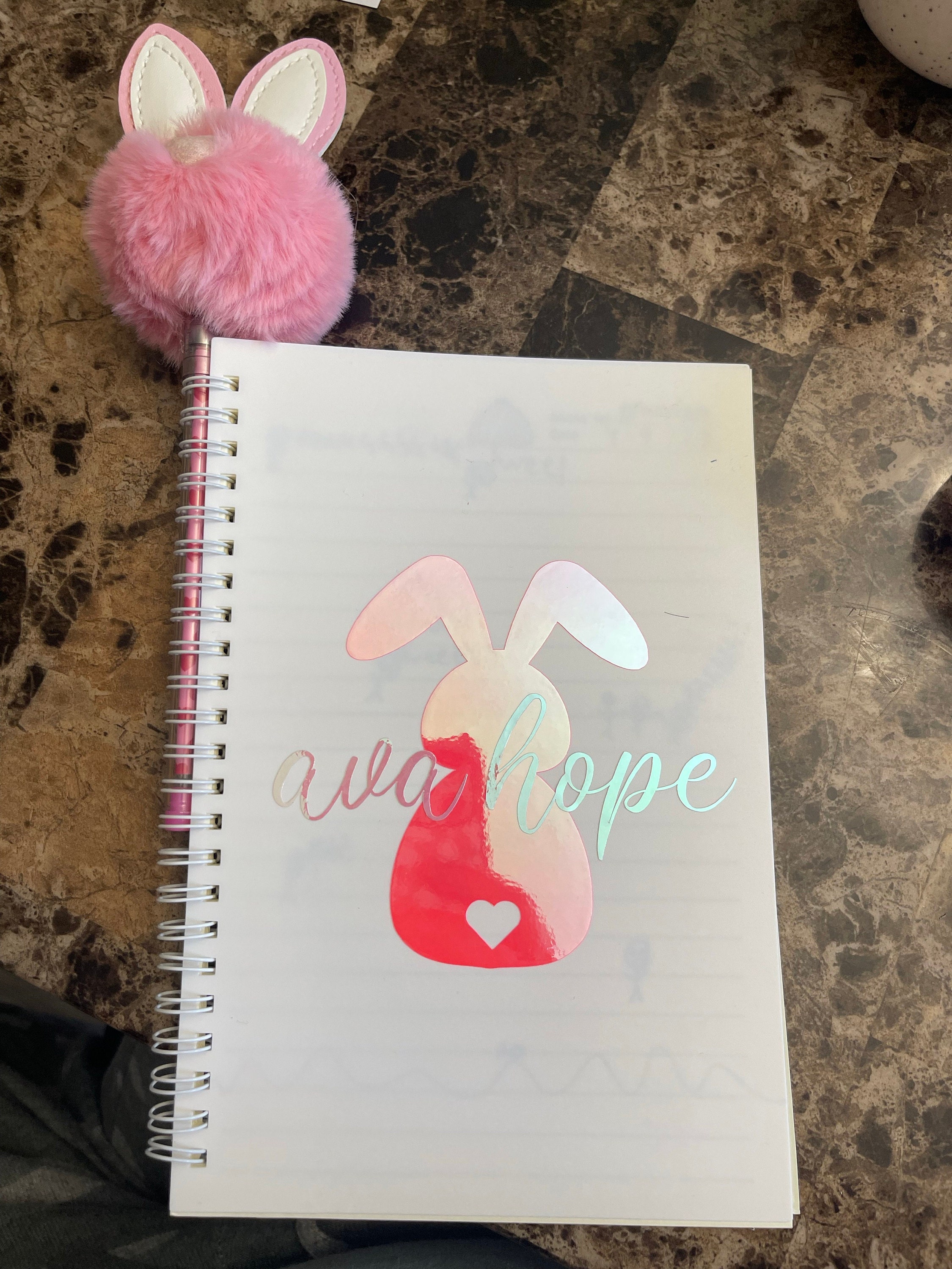 Easter Notebook and Pen Set, Pom Pom pen, Easter Basket Stuffers, Bunny Notebook, Easter Basket Fillers, Easter Gifts for Girl, Easter Favor