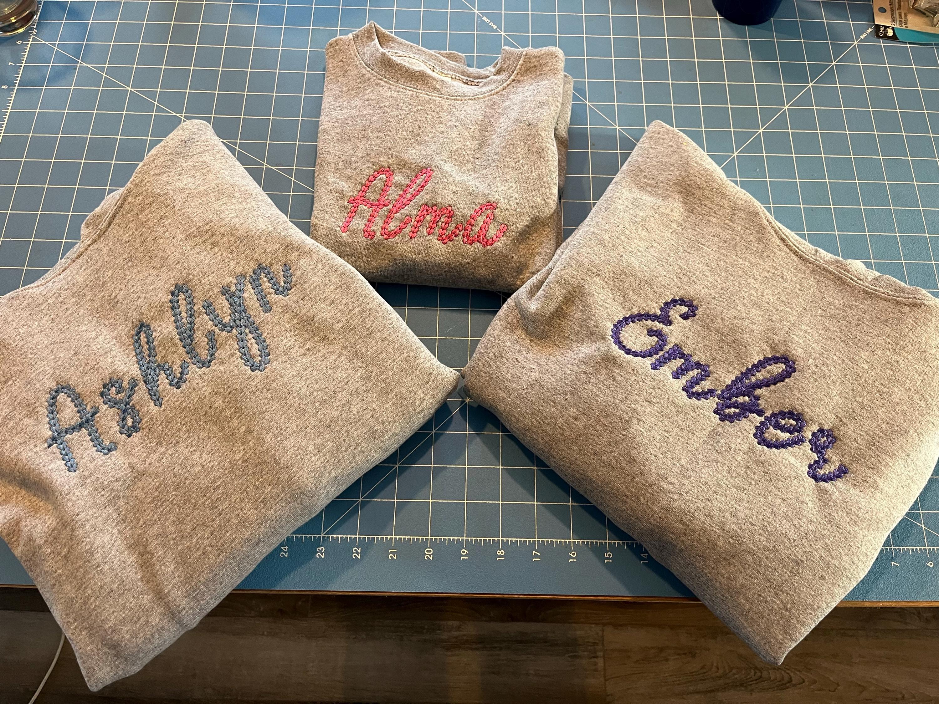 Customer project using Extra Bold Chain Stitch Handwritten Font Alison embroidery design