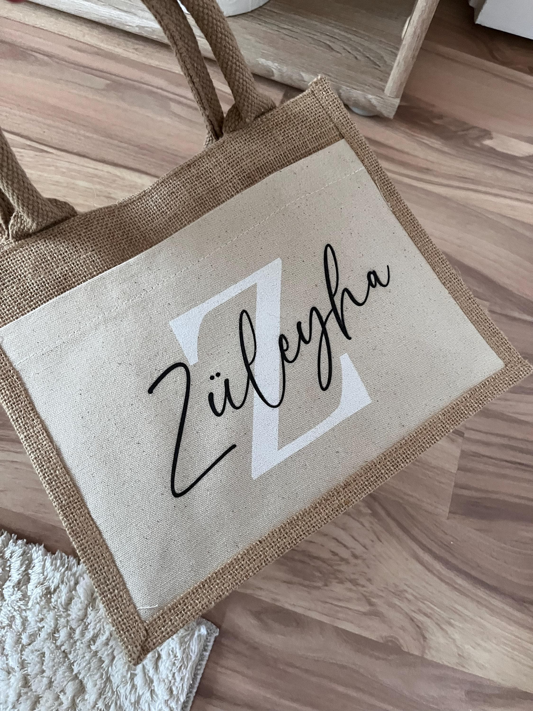 Sustainable jute bag personalized with your name & initial | Gift idea jute bag shopping bag made of jute and cotton