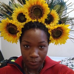 Sunflower Headpiece - Yellow Flower Halo Crown - Peacock 