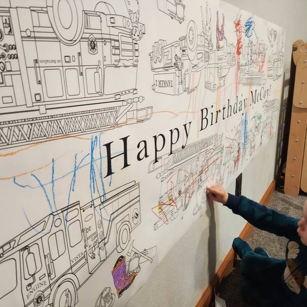 Personalized Fireman Birthday Decorations Coloring Table Runner ...