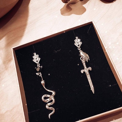 HERMES Gold/silver Dagger and Serpent Mismatched Earrings/ - Etsy