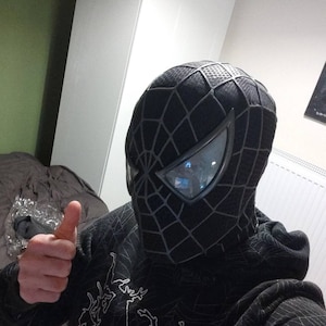 ブラックスパイダーマンマスク、フェイスシェルレンズ付きトビー