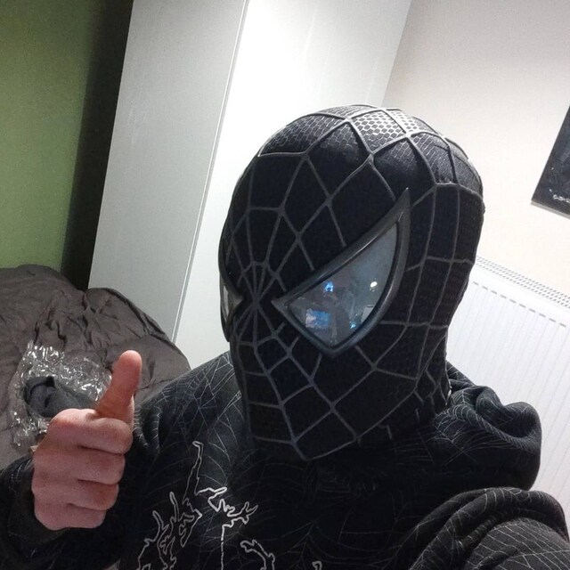 コスプレ　ブラック　スパイダーマン　マスク　トビー　マグワイア　サム・ライミ版 ブラックスパイダーマンマスク、フェイスシェルレンズ付きトビー