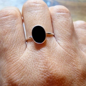 Oval Black Ring, Sterling Silver Ring, Ring With Flat Oval Oval Black Ring, Sterling Silver Ring, Ring With Flat Oval