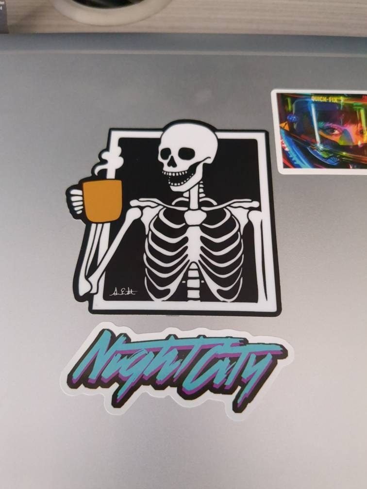 Skeleton Drinking Coffee Durable Sticker | High Quality Bumper Sticker | Laptop sticker | Water Bottle Sticker | 3&quot;