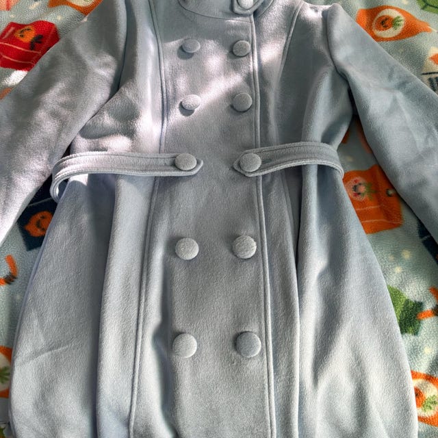 Double Breasted Wool Coat, Light Blue Wool Coat, Warm Winter Wool