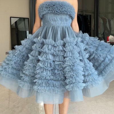 Women's Multilayer Tulle Ruffles Skirt - A-Line Fairy Tutu Midi Length For Parties & Special Events