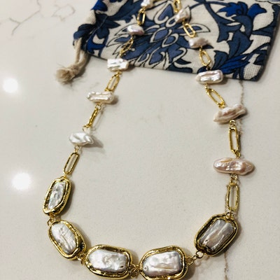 Aria Stop Natural Baroque Pearl Necklace Set/vintage Pearl - Etsy