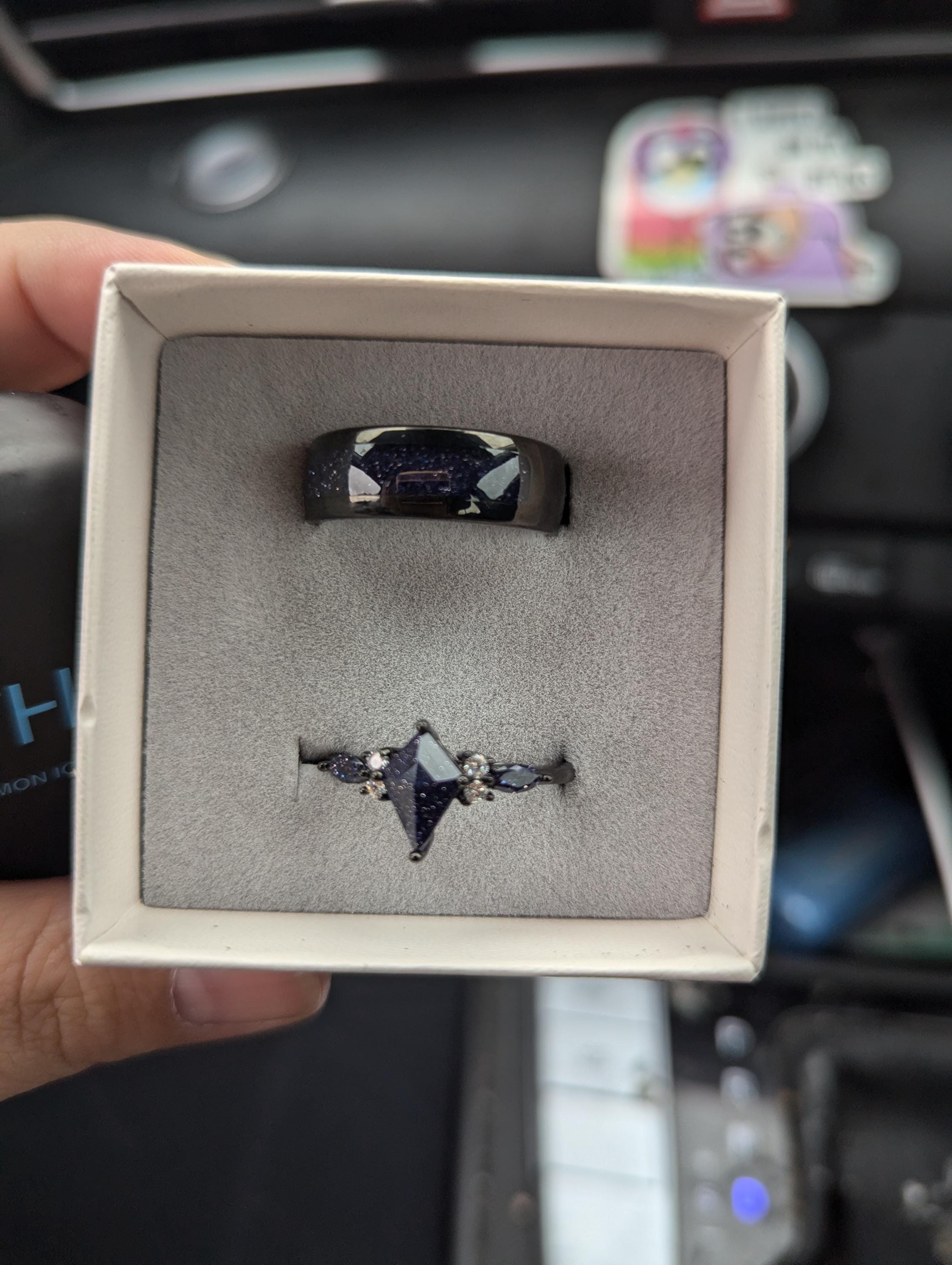 Orion Nebula Ring Set, Matching Promise Rings for Couples, Blue Sandstone Rings Engagement Ring Anniversary Gift.