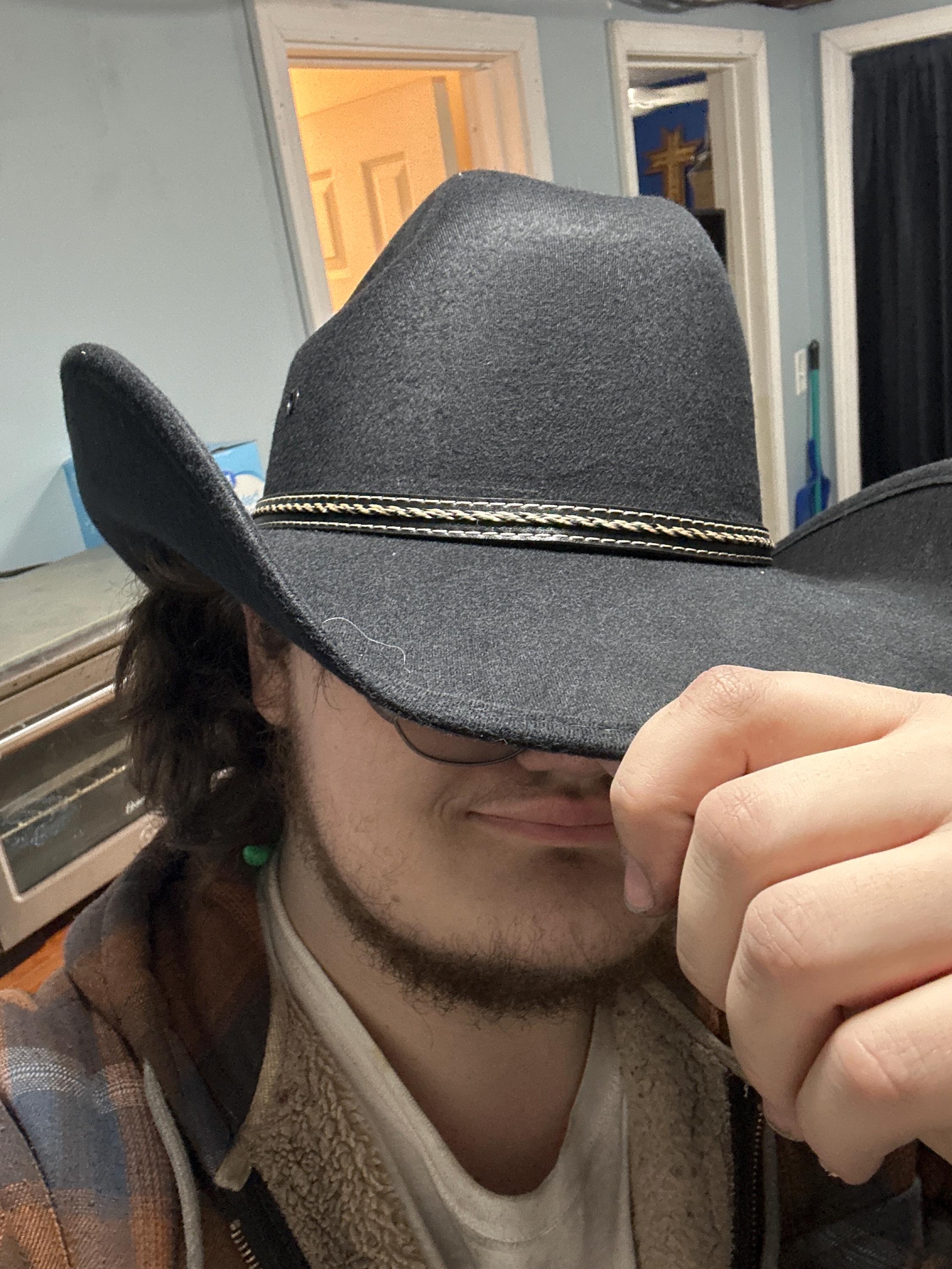 Black Felt Cowboy Hat, BEST SELLER! with an elastic sweat bandana for a comfort fit and incase a bit Big, Made in Mex. Rain Cover included!