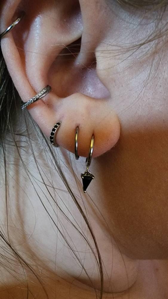 Black Onyx Diamond Cut Hoop Earring Set • gift for her • holiday gift • christmas gift • black onyx jewelry • girlfriend gift • gift ready