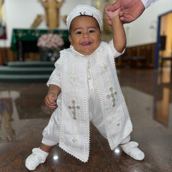 Baby Boy Christening Outfit 9 Pieces Set, White Blessing or Baptism ...