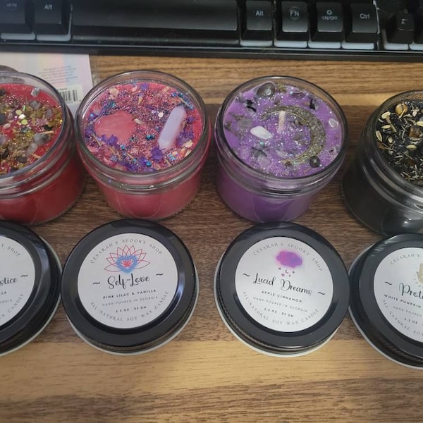 Intention Candles Infused With Crystals and Herbs, Homemade Meditation ...