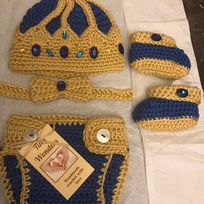 Crochet Baby King Crown Hat, Crochet Prince Crown Hat, Baby Shower Gift ...
