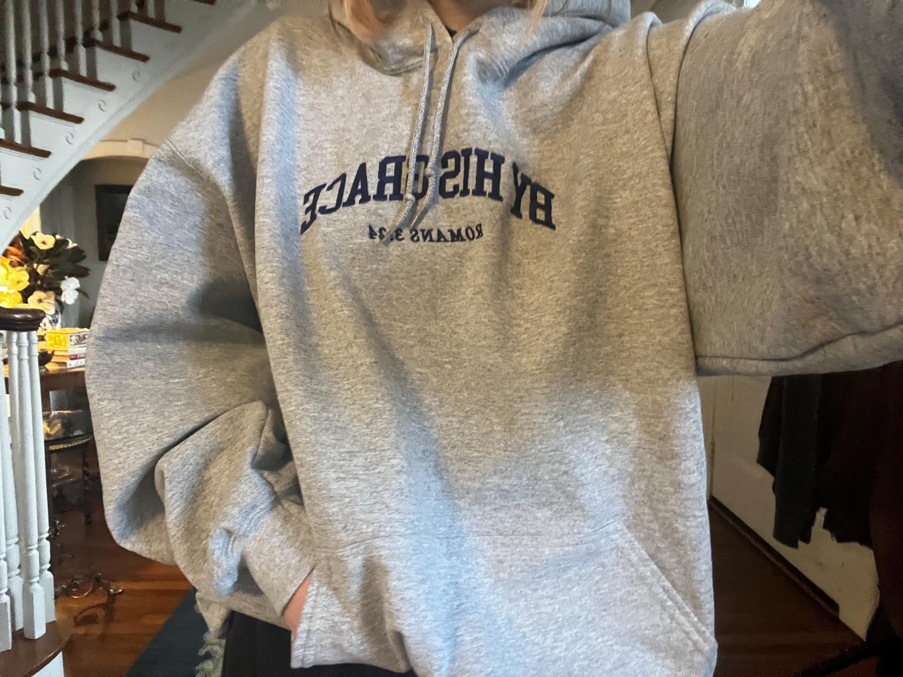 By His Grace | embroidered Christian hoodie vintage, Christian Men Gift, faith streetwear, aesthetic Christian gym apparel