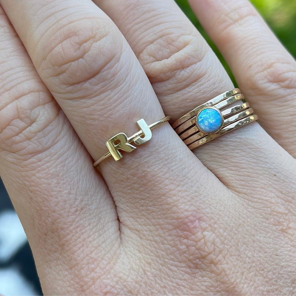 Open Initial Ring, Monogram Ring, Name Ring, Personalized Ring, Double ...
