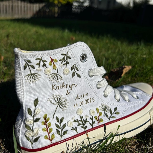 Wedding Converse for Bride, Fall Rustic Flower Embroidered Converse ...