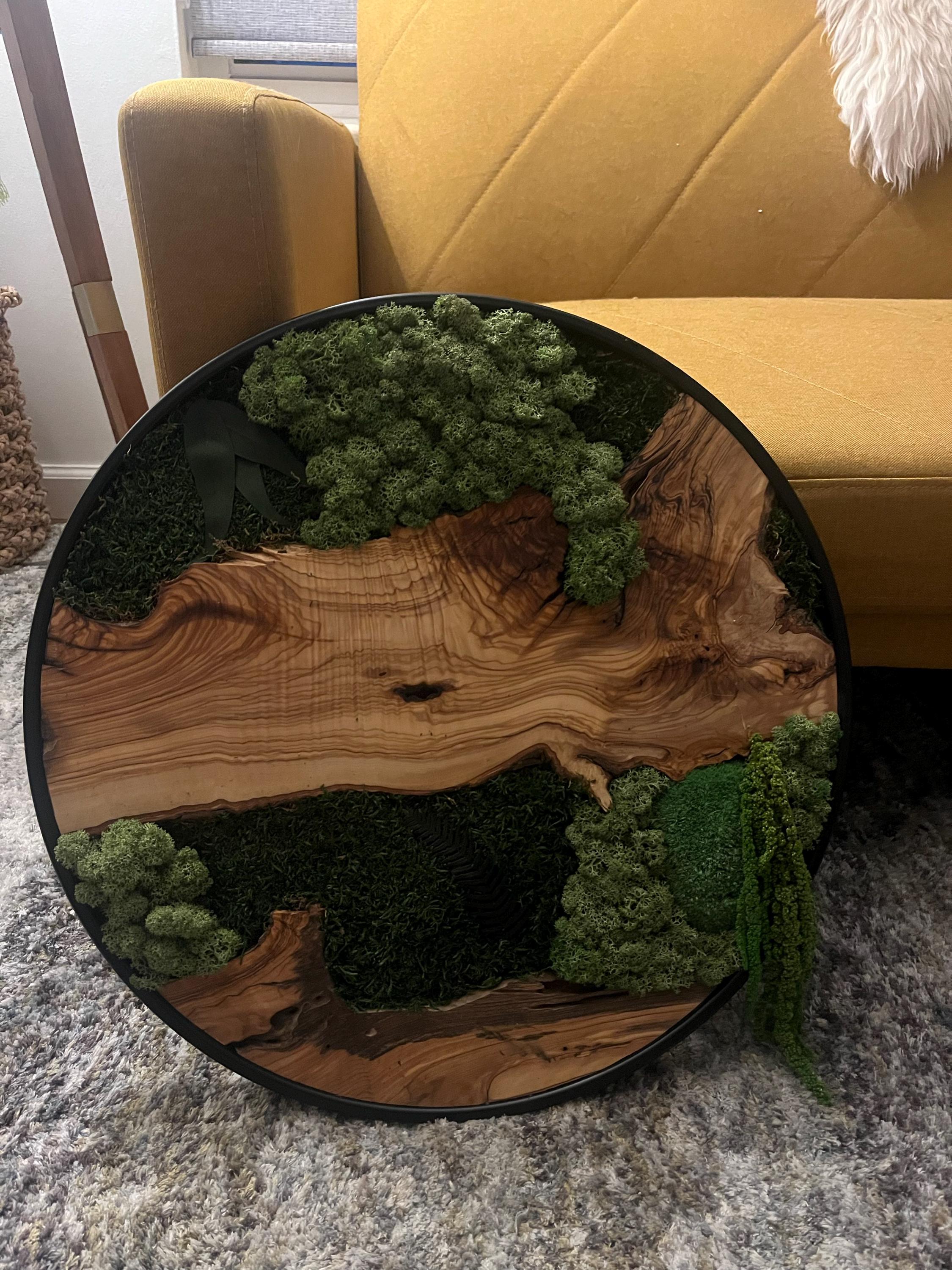 Custom Made Moss and Olive Wood Wall Art, Metal Frame Moss Wall Decor, Olive Wood and Moss Wall Art- Preserved Stabilized Moss Wall Decor