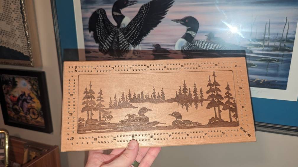 Loon Scene Rectangular Cribbage board