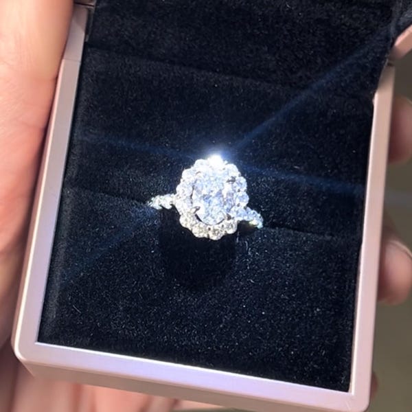 Oval Lab Diamond Halo Engagement Ring, 18K White Gold, IGI Certified - Etsy