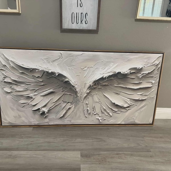 Abstract White Angel Wings Framed Wall Art, Modern Home Decor ...