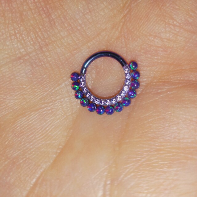 ❤ 9.91㌌　✨✨オパール✨✨ Sleepy Lavender Fire Opal and Amethyst CZ 8mm, 10mm Titanium