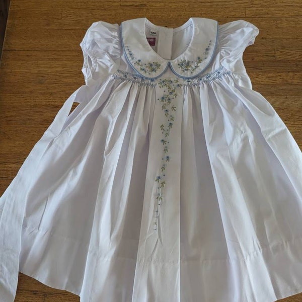 Magnolia Baby Little GIrls White Dress - Smocked Tiny Tiger - Trimmed in Purple main image 0