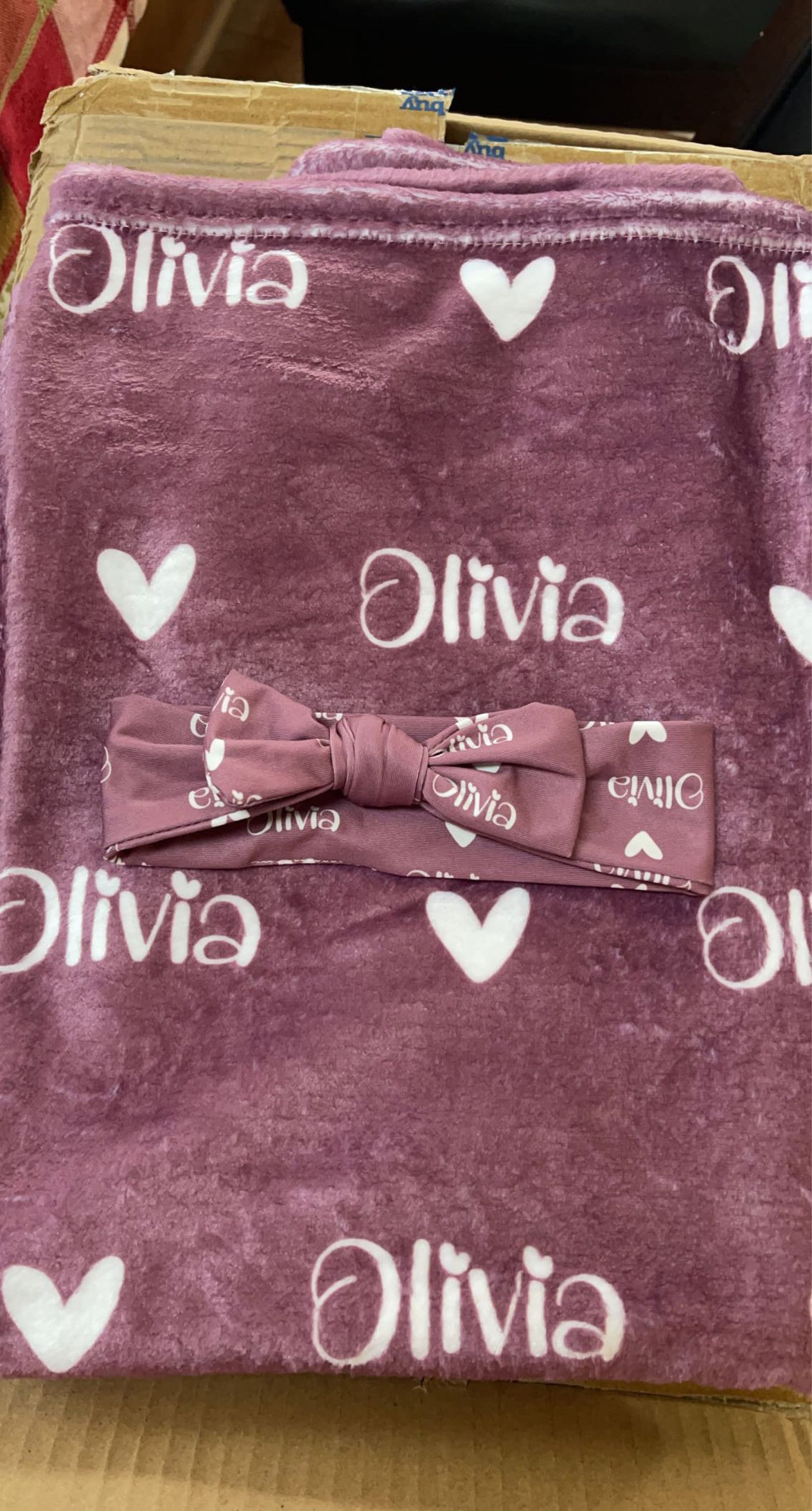 Plush Minky Blanket Set with Hat/Bow, Personalized Name Blanket with Hat, Personalized Jersey Hat, Customized Name Bow