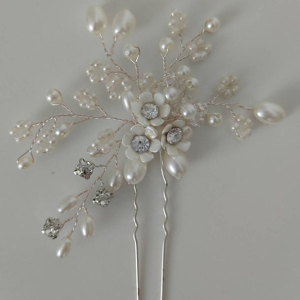 Haarreif Mit Blume & Perlen – Weißer Haarschmuck Für Kommunion, Hochzeit, Brautjungfern (silberfarben)