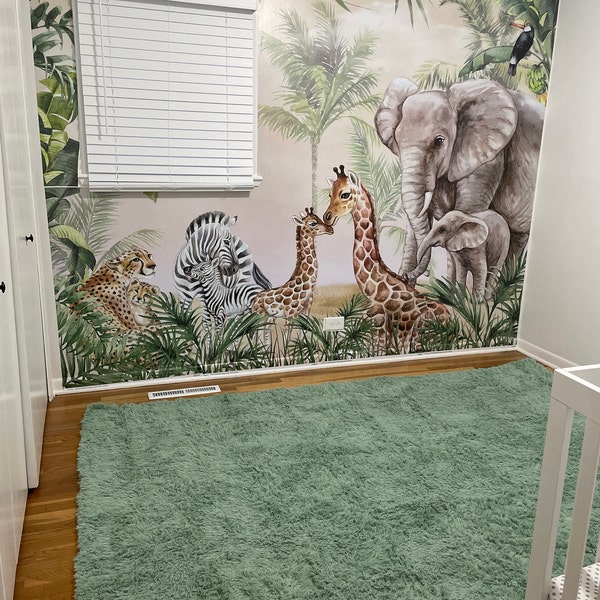 Kids Wallpaper Peel and Stick | Safari Animals With Baby Wall Mural - Etsy