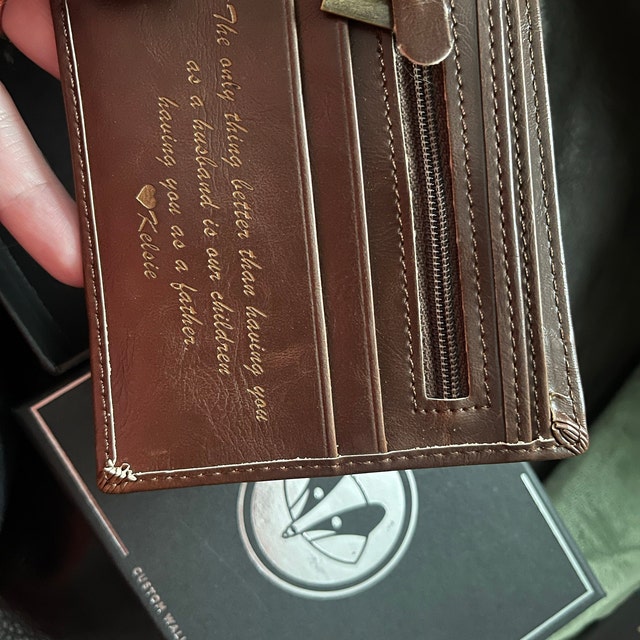 Bifold Wallet For Men, Engraved Leather Wallet, Mens Minimalist Front