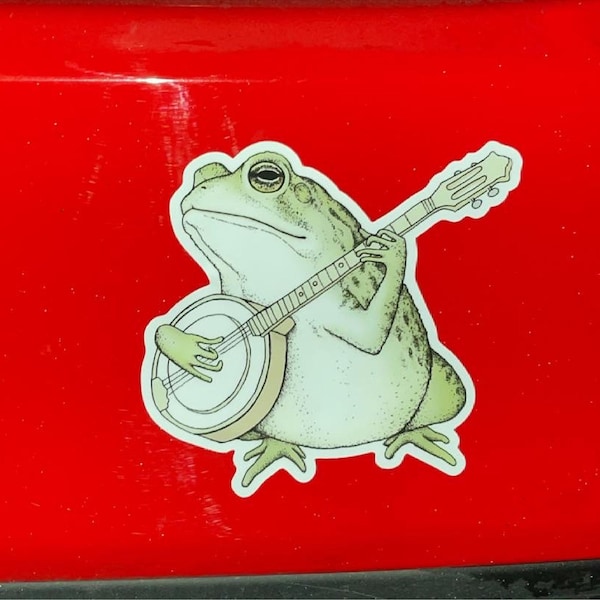 Bluegrass Vinyl Sticker - Banjo Frog Bumper Sticker - Waterproof Water ...