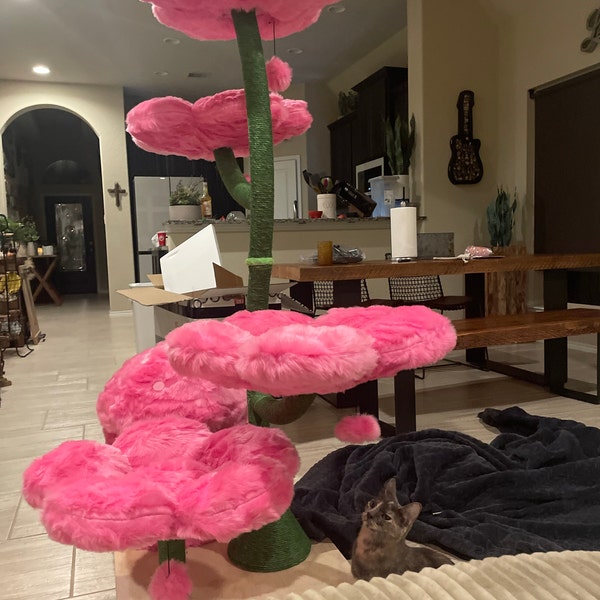 Picture of Wood Floral Cat Tree Tower, Wooden Cat Tower, Modern Cat Climbing Tree ...