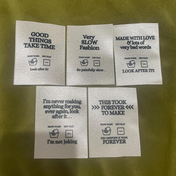 Slow Labels Luxury Multipack ‘slow Fashion’ Woven Clothing Care Labels X 5 Labels ...