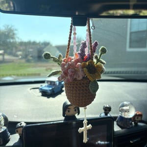 Crochet Flower Car Hanging: Handmade Rear View Mirror Charm - Etsy