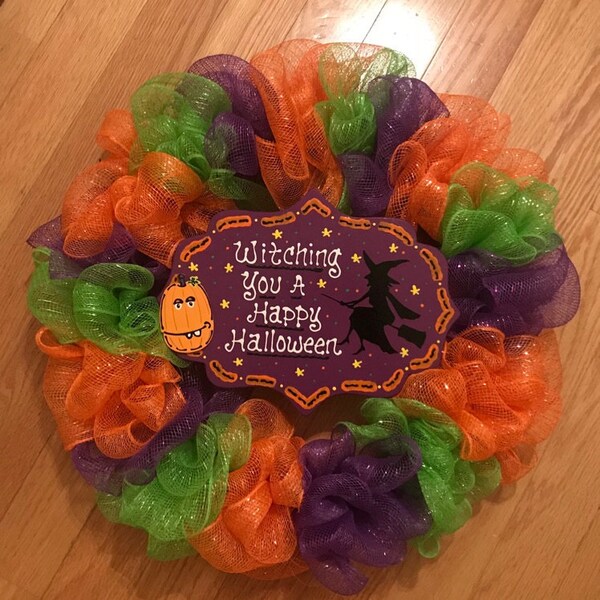 WITCHING You A HAPPY HALLOWEEN Sign Pumpkin Wall Hanging Witch Plaque ...