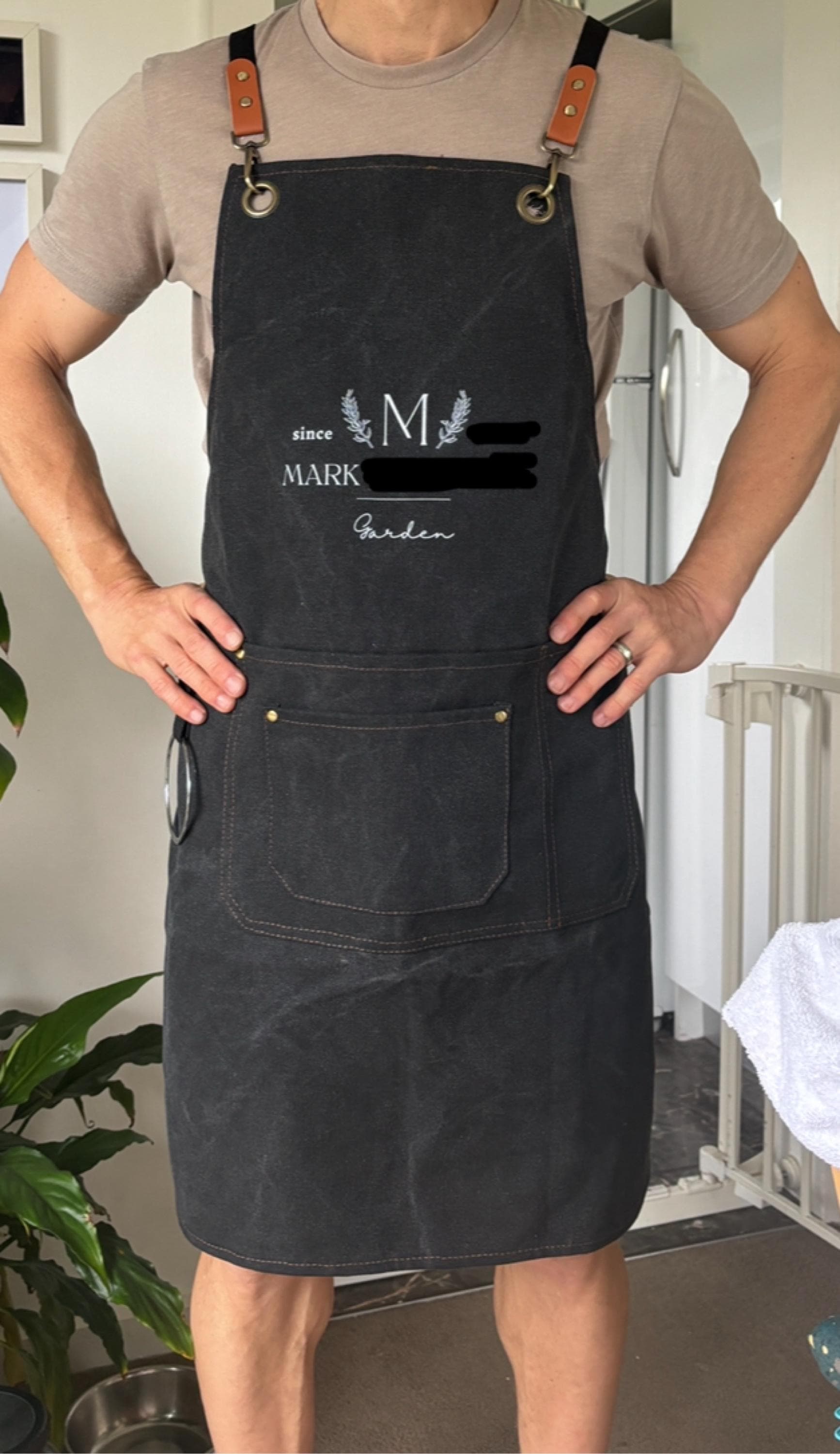 Personalised Crossover Canvas Workshop Pockets Apron, Customised Adjustable Straps Chef, BBQ, Handyman, Gardener, Farmer, Kitchen Waiter Bib