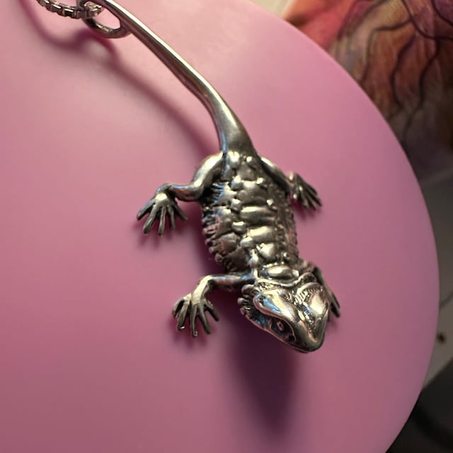 Lizard Necklace Bearded Dragon Necklace Silver Bearded Dragon
